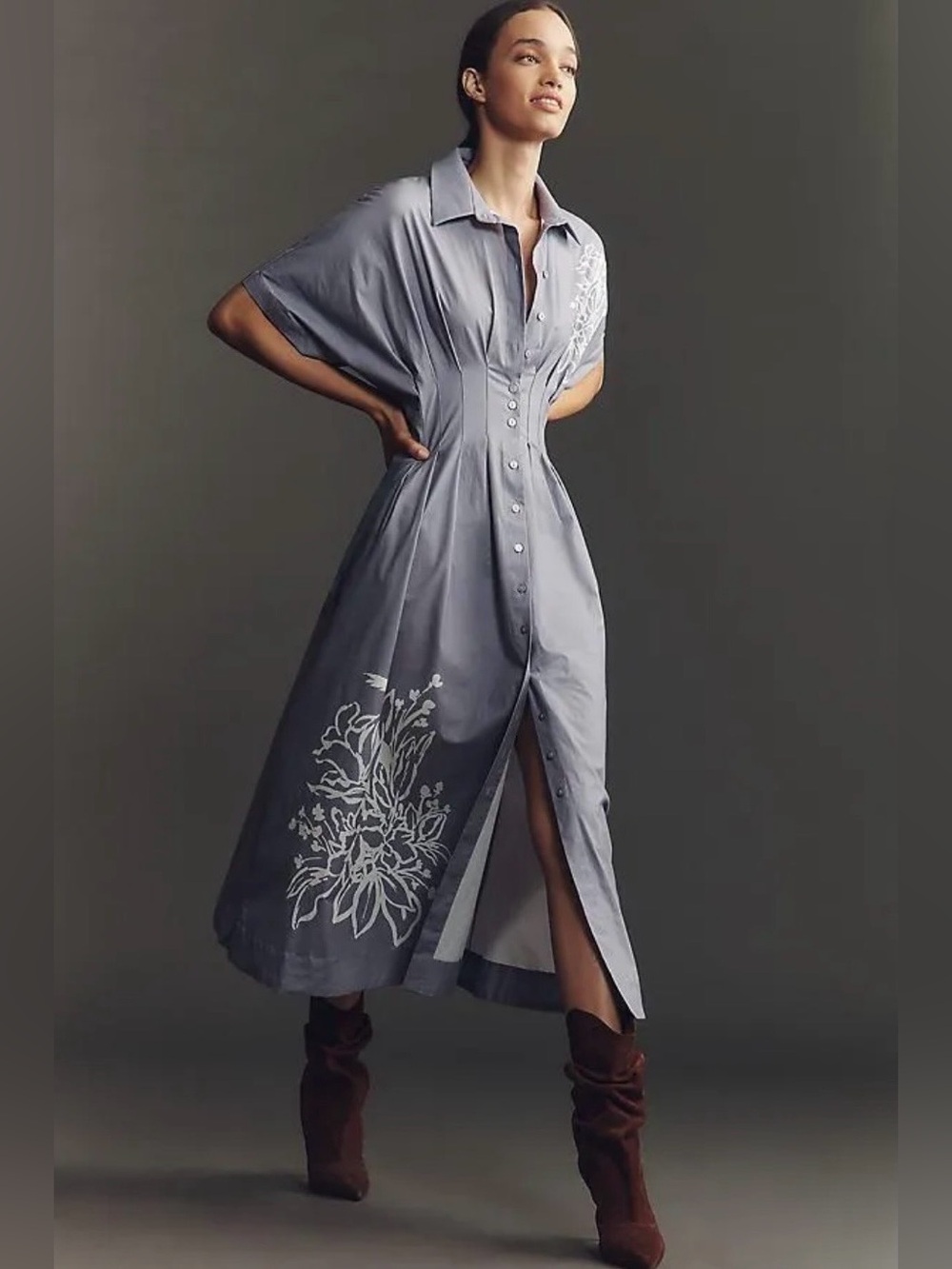 NEW Anthropologie Exquise The Tobie Button-Front Pleated Shirt Dress Size Large